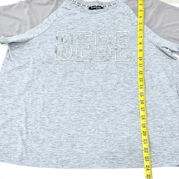 Bebe Sport Gray Sequin Logo Short Mesh Sleeves Womens 1X - Picture 8 of 10